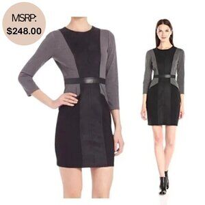 NWT BCBGMAXAZRIA Women's Gray Black Round Neck Back Zip Sweater Dress - Size L